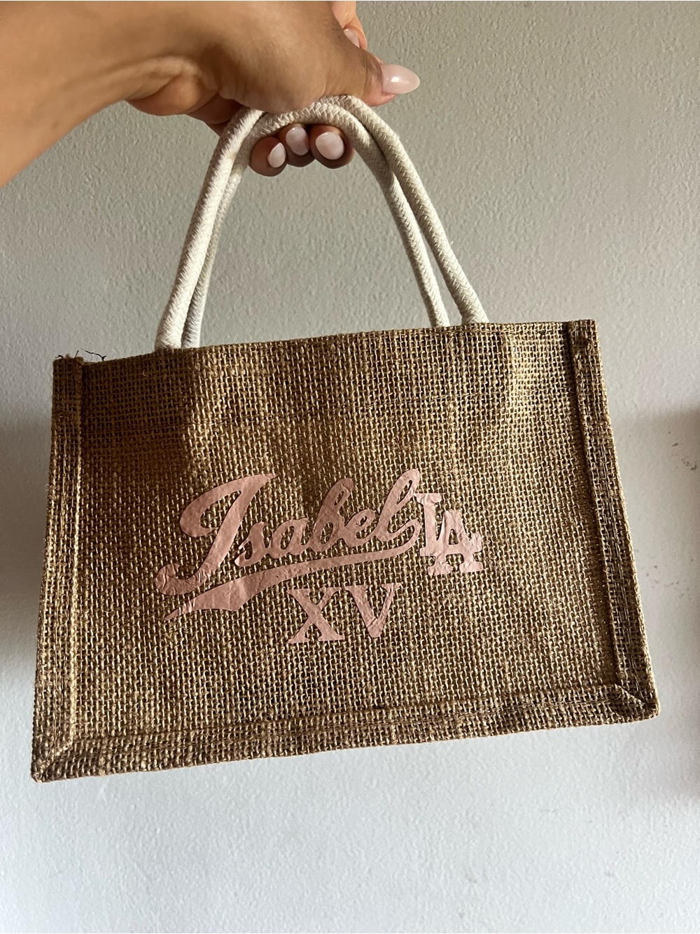 Pink Logo Jute Tote Bag